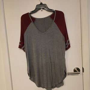 Torrid Gray and Burgundy V-Neck Tee